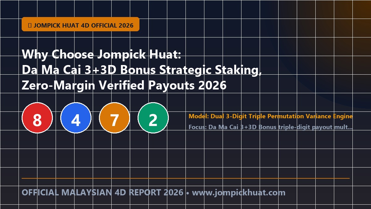 Why Choose Jompick Huat: Da Ma Cai 3+3D Bonus Direct Draw Telemetry, Transparent Paytables & Instant Ringgit Settlement 2026